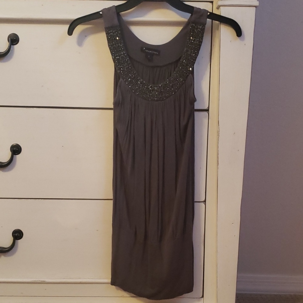 Beaded gray dressy blouse